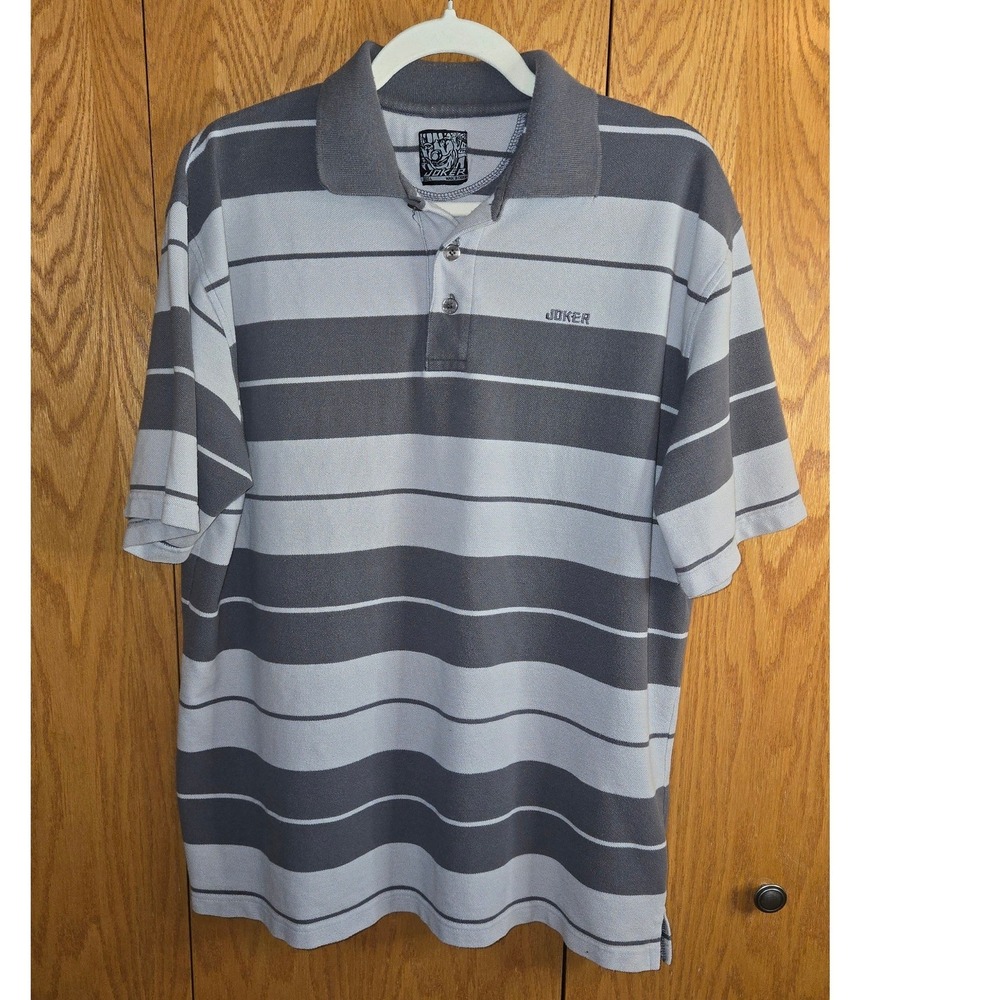 Joker Brand Mens Grey Striped Short Sleeve Polo Shirt Size Large Streetwear